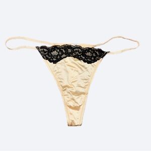 NEW Cream Ivory Black Lace Satin Thong Panties